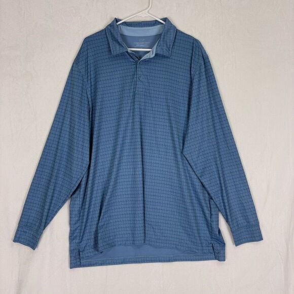 Vineyard Vines Performance Blue Patterned Collared Long Sleeve Top Men's XL - Picture 1 of 13